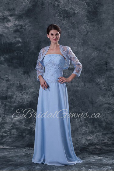 Chiffon Strapless Floor Length A-line Dress with Jacket