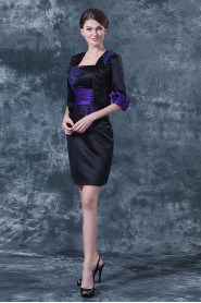 Satin Square Neckline Short Sheath Dress with Jacket