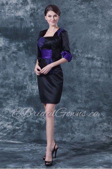 Satin Square Neckline Short Sheath Dress with Jacket