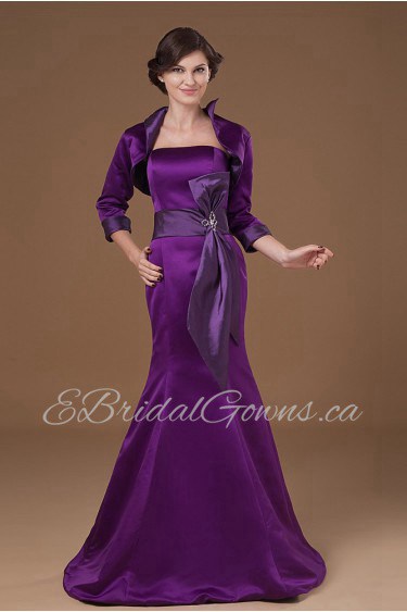 Satin Strapless Sheath Dress with Sash and Jacket