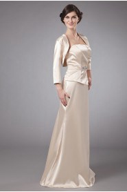 Satin Strapless Floor Length A-line Dress with Crystal and Jacket