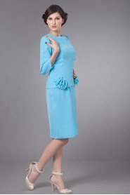 Chiffon Jewel Neckline Short Sheath Dress with Three-quarter Sleeves