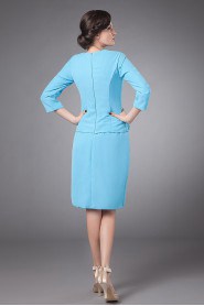 Chiffon Jewel Neckline Short Sheath Dress with Three-quarter Sleeves