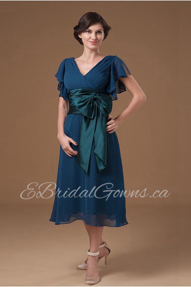 Chiffon V-Neckline Short Dress with Ruffle