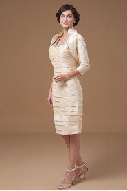 Taffeta Scoop Neckline Short Sheath Dress with Beaded Ruffle and Jacket