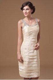 Taffeta Scoop Neckline Short Sheath Dress with Beaded Ruffle and Jacket