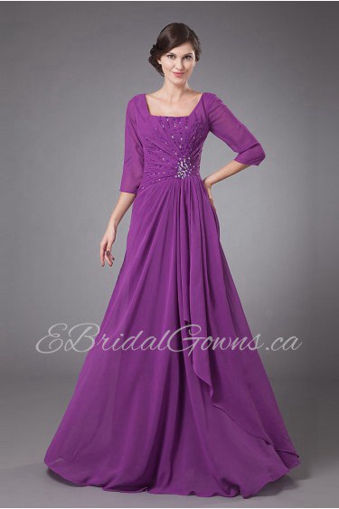 Chiffon Square Neckline Floor Length Column Dress