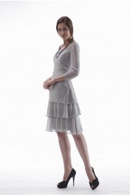 Chiffon Scoop Neckline Short A-line Dress with Three-quarter Sleeves