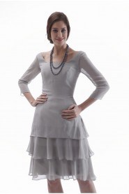 Chiffon Scoop Neckline Short A-line Dress with Three-quarter Sleeves