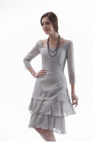 Chiffon Scoop Neckline Short A-line Dress with Three-quarter Sleeves