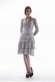 Chiffon Scoop Neckline Short A-line Dress with Three-quarter Sleeves