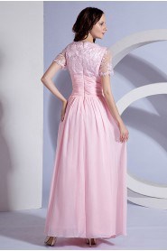 Chiffon Square Neckline Floor Length Dress with Embroidery and Short Sleeves