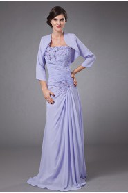 Chiffon One-Shoulder Empire Dress with Row Flower Beaded and Jacket