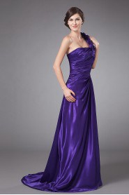 Chiffon One-Shoulder Empire Dress with Ruffle and Pleated