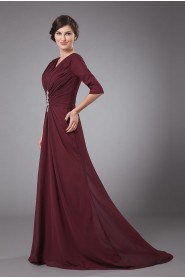 Chiffon V-Neckline A-line Dress with Pleated and Ruffle