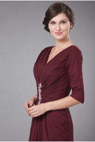 Chiffon V-Neckline A-line Dress with Pleated and Ruffle