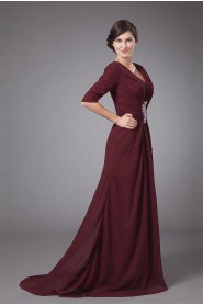 Chiffon V-Neckline A-line Dress with Pleated and Ruffle