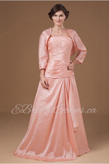 Taffeta Strapless Floor Length A-line Dress with Embroidery Pleated and Jacket