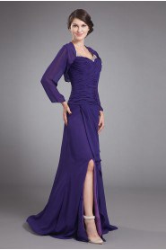 Chiffon Round Neckline Floor Length A-line Dress with Ruffle Beaded and Jacket