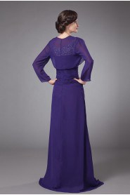 Chiffon Round Neckline Floor Length A-line Dress with Ruffle Beaded and Jacket