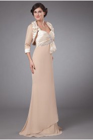 Satin Queen Anne Neckline Floor Length Sheath Dress with Ruffle Pleated and Jacket