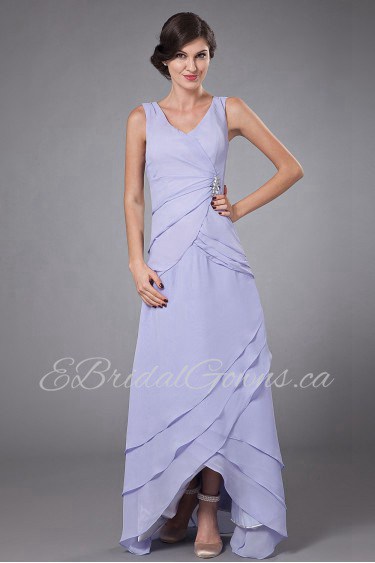 Chiffon V-Neckline Ankle-Length A-line Dress with Beaded