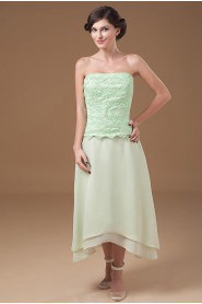 Chiffon Strapless Tea-Length A-line Dress with Jacket