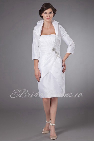 Satin Strapless Short Sheath Dress with Ruffle and Jacket