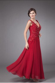 Chiffon V-Neckline Ankle-length A-line Dress with Embroidery