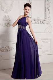 Chiffon One-Shoulder Floor Length A-line Dress with Beaded and Ruffle