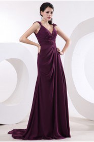 Chiffon V-Neckline A-line Dress with Pleat