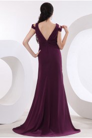 Chiffon V-Neckline A-line Dress with Pleat