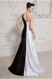 Charmeuse One-Shoulder Floor Length Mermaid Dress with Beaded and Ruffle