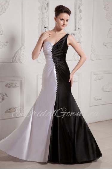 Charmeuse One-Shoulder Floor Length Mermaid Dress with Beaded and Ruffle