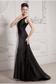 Charmeuse One-Shoulder Floor Length Mermaid Dress with Beaded and Ruffle