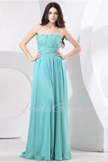 Chiffon Strapless Floor Length Empire Dress with Ruffle