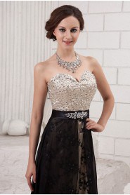 Satin and Chiffon Sweetheart A-line Dress with Embroidery 