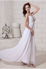 Chiffon V-Neckline Ankle-Length Column Dress with Embroidery