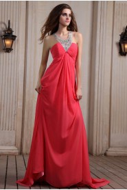 Chiffon Halter Neckline Column Dress with Beaded