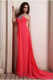 Chiffon Halter Neckline Column Dress with Beaded