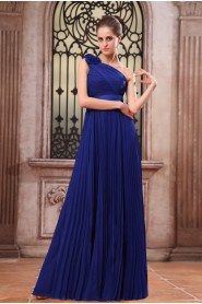 Chiffon One-Shoulder Floor Length Dress with Pleated