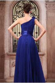 Chiffon One-Shoulder Floor Length Dress with Pleated