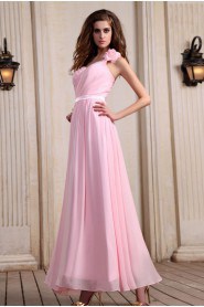 Chiffon One-Shoulder Ankle-Length A-line Dress with Ruffle