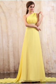 Chiffon One-Shoulder A-line Dress with Beaded and Ruffle