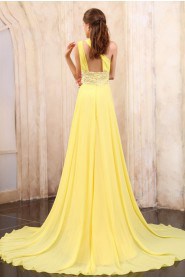 Chiffon One-Shoulder A-line Dress with Beaded and Ruffle