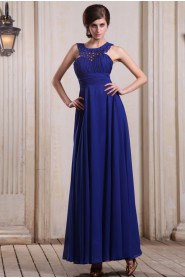 Chiffon Bateau Neckline Floor Length Column Dress with Beaded and Ruffle