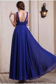 Chiffon Bateau Neckline Floor Length Column Dress with Beaded and Ruffle