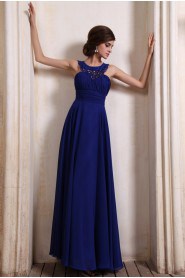 Chiffon Bateau Neckline Floor Length Column Dress with Beaded and Ruffle