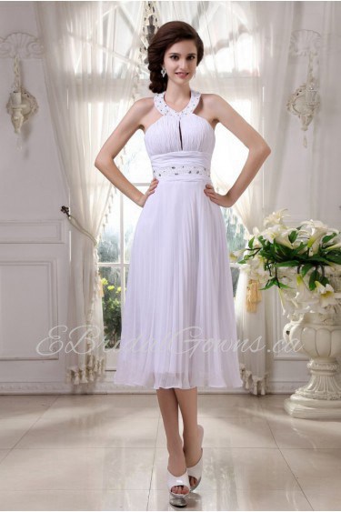 Chiffon Halter Neckline Short Dress with Beaded and Ruffle