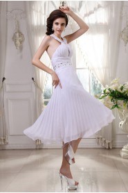 Chiffon Halter Neckline Short Dress with Beaded and Ruffle